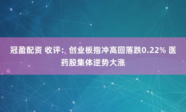 冠盈配资 收评：创业板指冲高回落跌0.22% 医药股集体逆势大涨